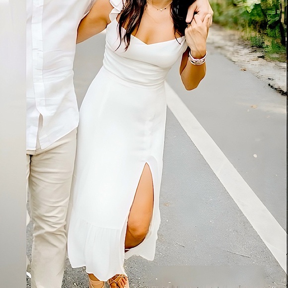 New Reformation Bondi Midi Georgette Side Slit Dress Ivory Size 4 - Picture 1 of 14